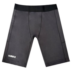 Black athletic shorts with mesh panels on a white background